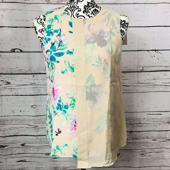 Marie Oliver 100% Silk Colby Floral Sleeveless Top Tank Chiffon Overlay XS - Picture 1 of 8